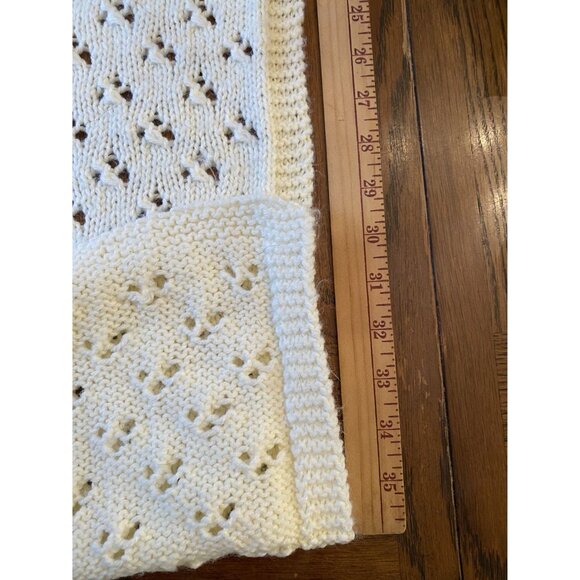 Handmade Cream Knit Baby Blanket 34"x42' - Picture 5 of 6